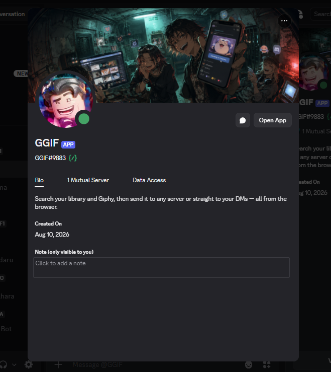 The GGIF bot posting a GIF inside a Discord server channel