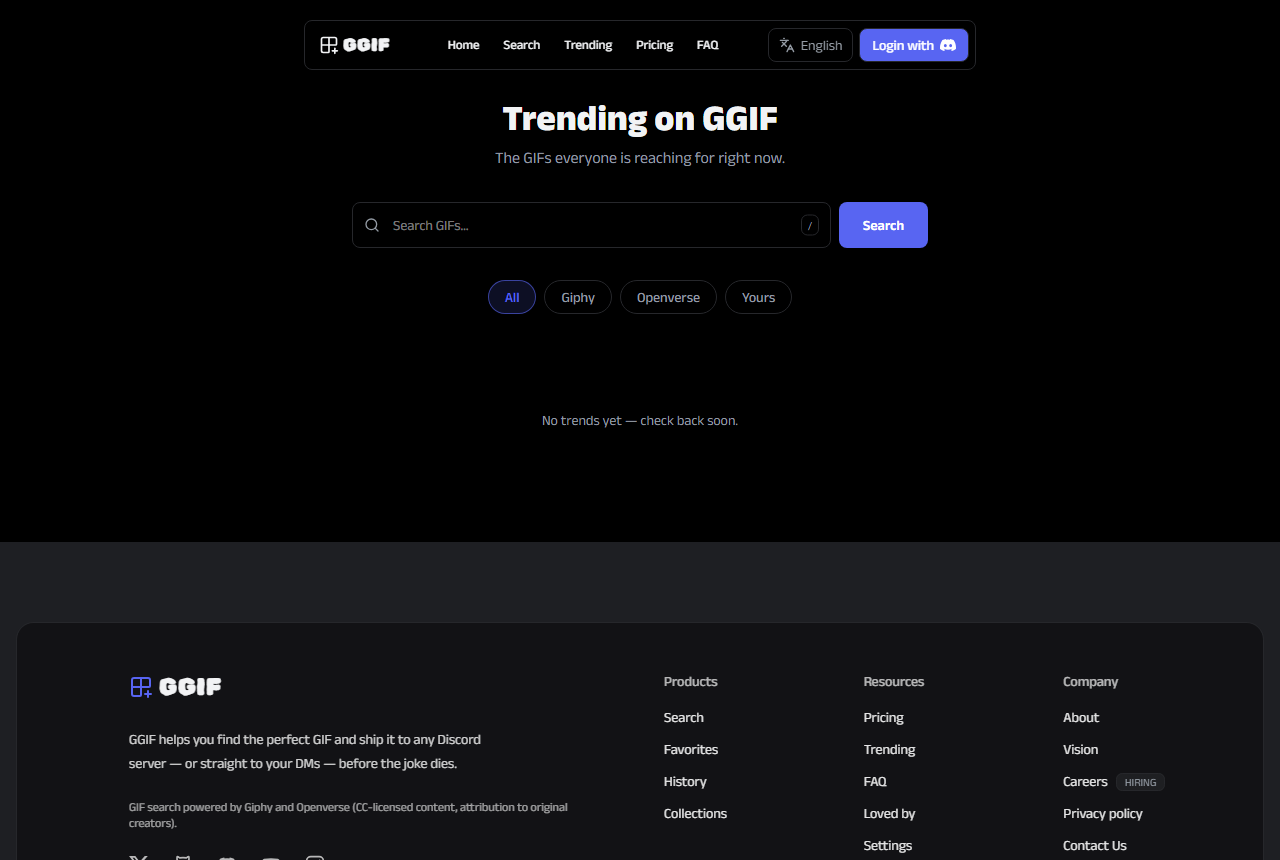 GGIF trending page with popular GIFs