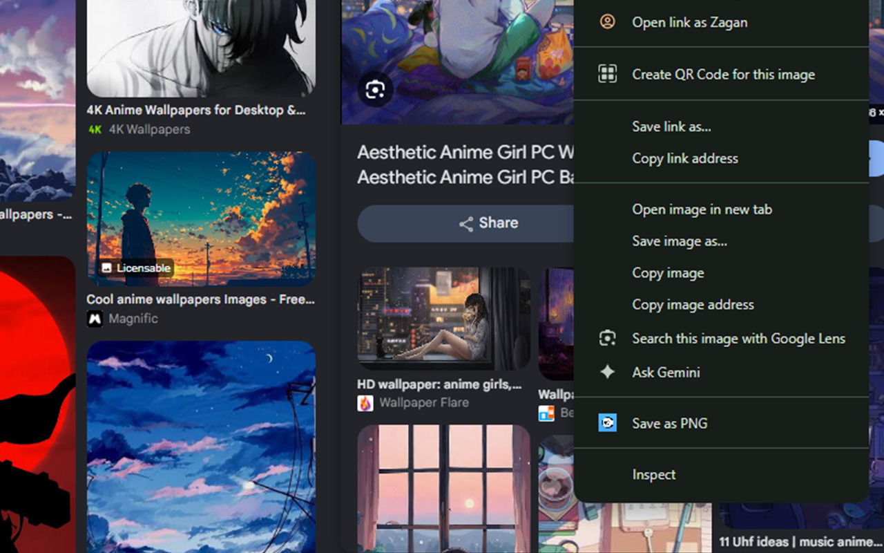 The right-click Save as PNG context menu item in action on a web page